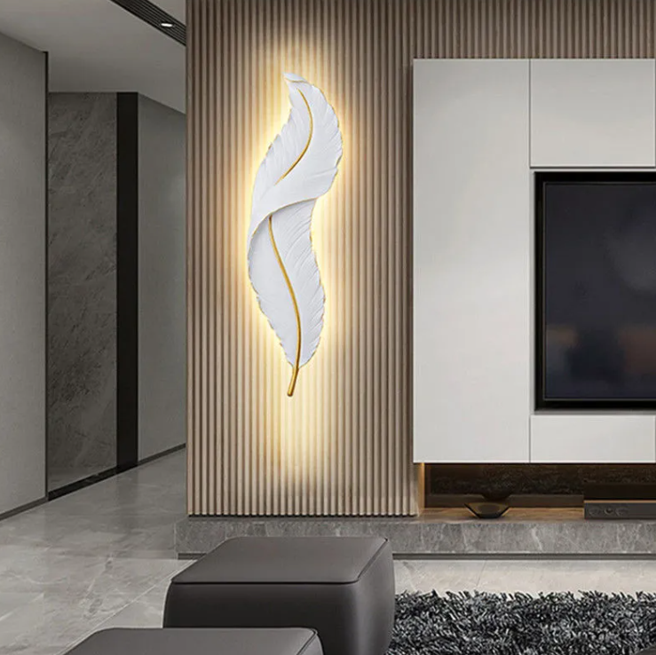 Modern LED wall lamp with sleek design, mounted on a white wall, providing stylish lighting for contemporary interiors.