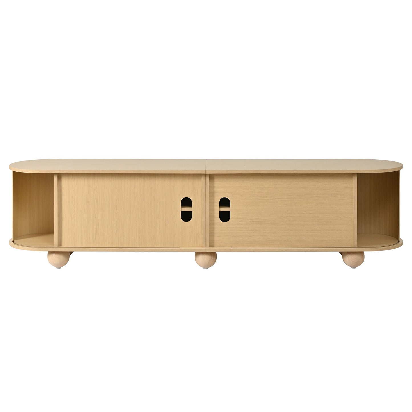 Urhomesupplies CurvesTV Lowboard with sliding doors, retro TV cabinet featuring vertical fluted design and ball feet for living room.
