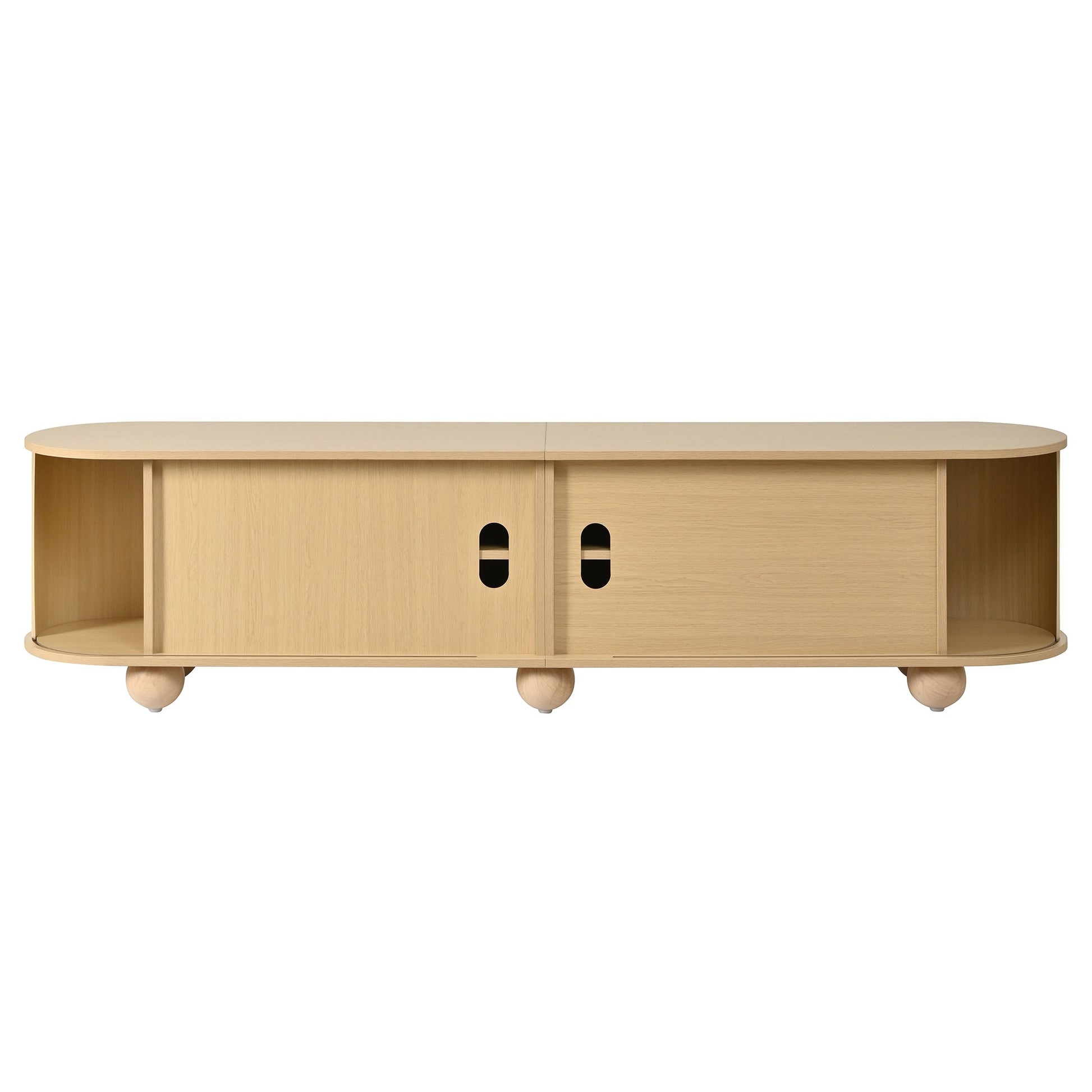 Urhomesupplies CurvesTV Lowboard with sliding doors, retro TV cabinet featuring vertical fluted design and ball feet for living room.