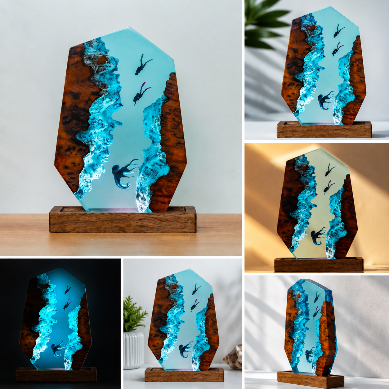 Resin small night lamp featuring a 3D octopus design, handmade epoxy craft for decorative home lighting by UrHomeSupplies