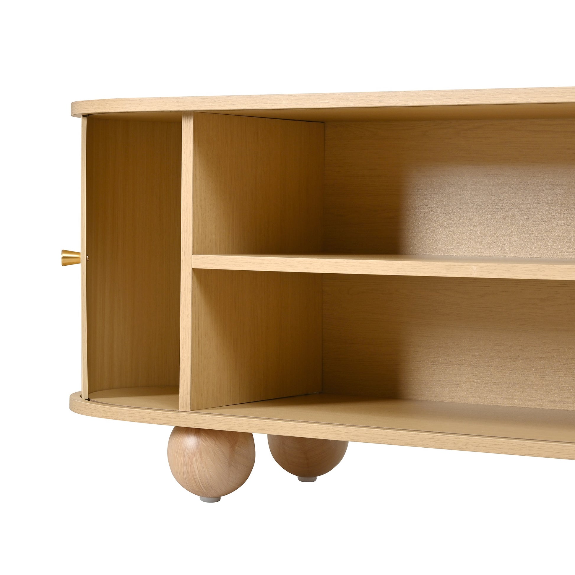 Urhomesupplies CurvesTV lowboard with sliding doors, retro TV cabinet featuring vertical fluted doors and ball feet for living room.
