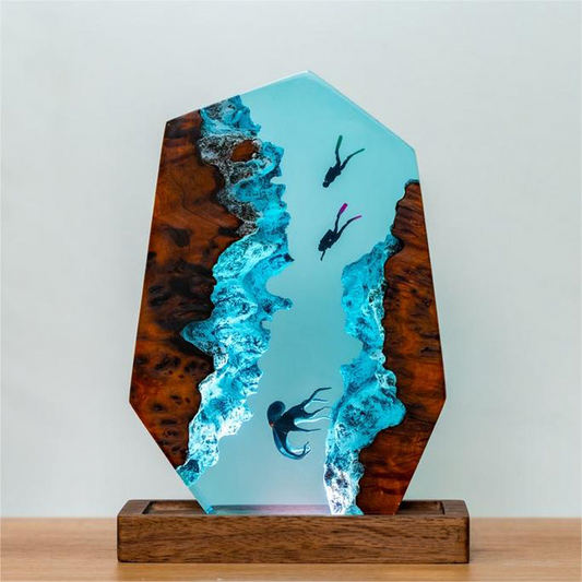 Resin small night lamp featuring a 3D diver octopus design, handmade epoxy craft for home decoration by UrHomeSupplies