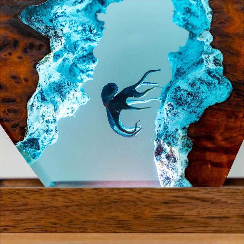 Resin small night lamp featuring a 3D diver octopus design, handmade epoxy craft, decorative lighting by UrHomeSupplies